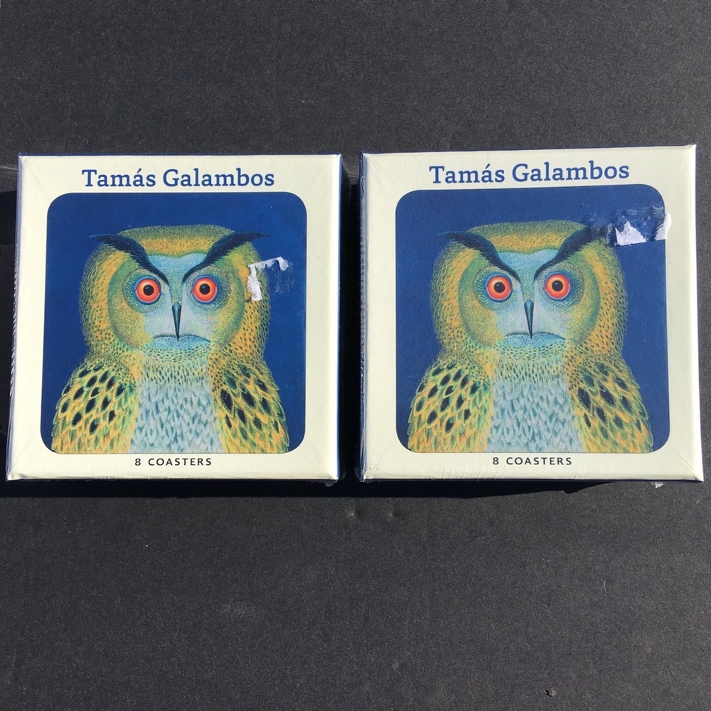 Owl Coasters Tamás Galambos‎ Pomegranate 2 Boxes 16 Coasters Total New